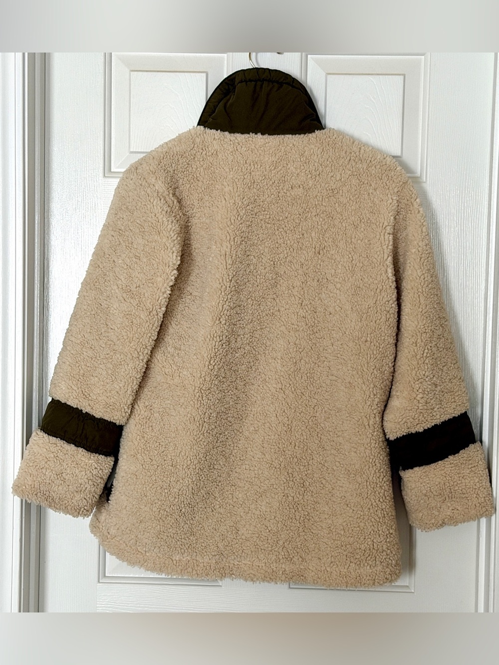 Pilcro by Anthropology Women’s S Sherpa Fleece Jacket Cream Olive Utility Coat - Picture 6 of 16